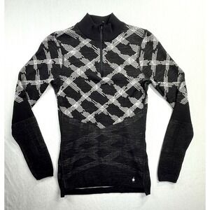 SmartWool Intraknit 200 Pullover  1/4 Zip Sweater Women S Black White Base Layer